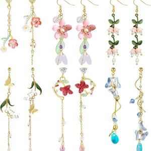 6 Pairs Flower Earrings for Women Hypoallergenic Earring Pearl Leaf Floral Tasse